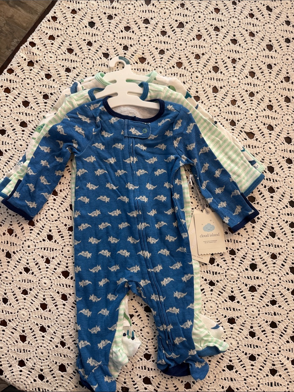 0-3 months cloud island Blue Shark Print Footed Pajama Set